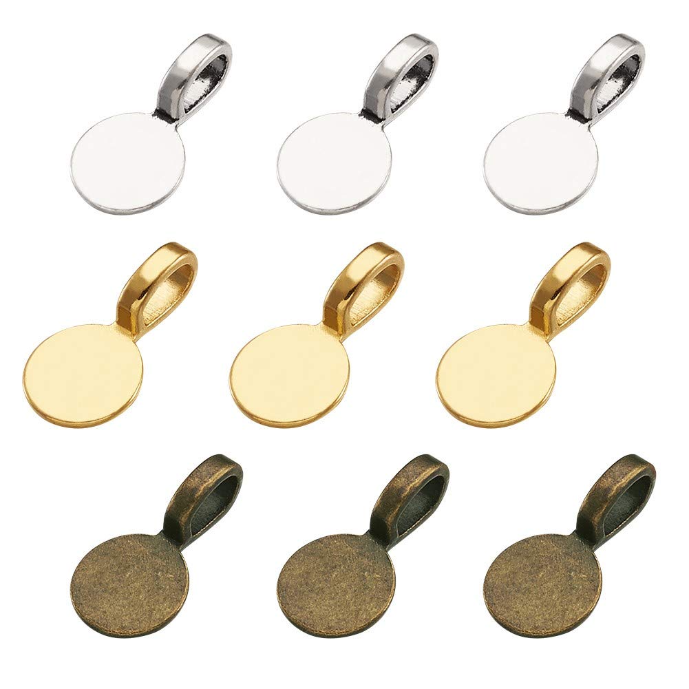Craftdady 60Pcs 3 Colors Glue On Pendant Bails 18x10mm Flat Round Pad Connector Charm Hangers for Jewelry Necklace Making