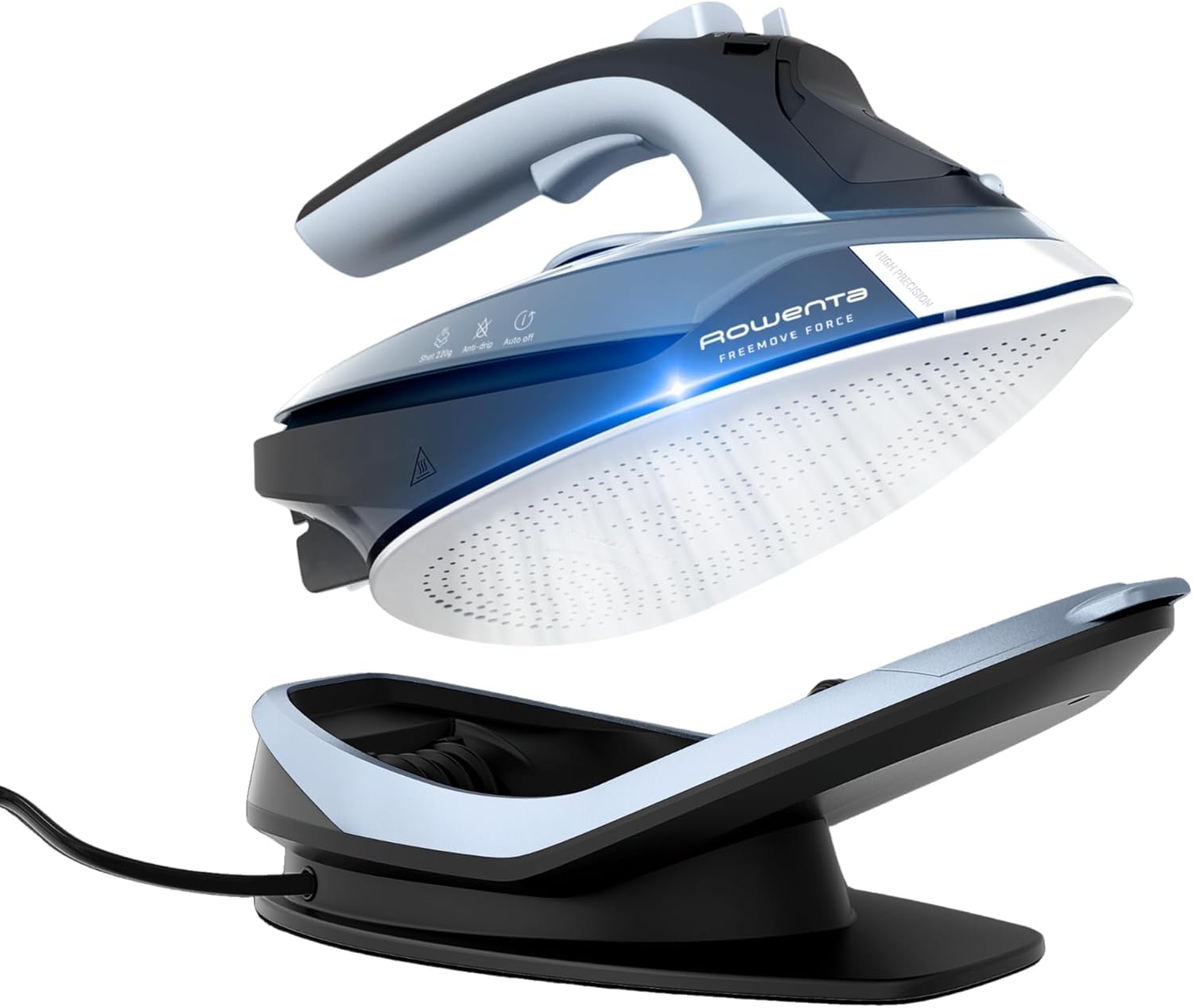 Rowenta Freemove Force, Plancha de vapor sin cable, Potencia de 2500W, Golpe de vapor 200 g/min, Eficiente, Calentamiento rápido, Ligera, Recarga rápida, Apagado automático, DE6720