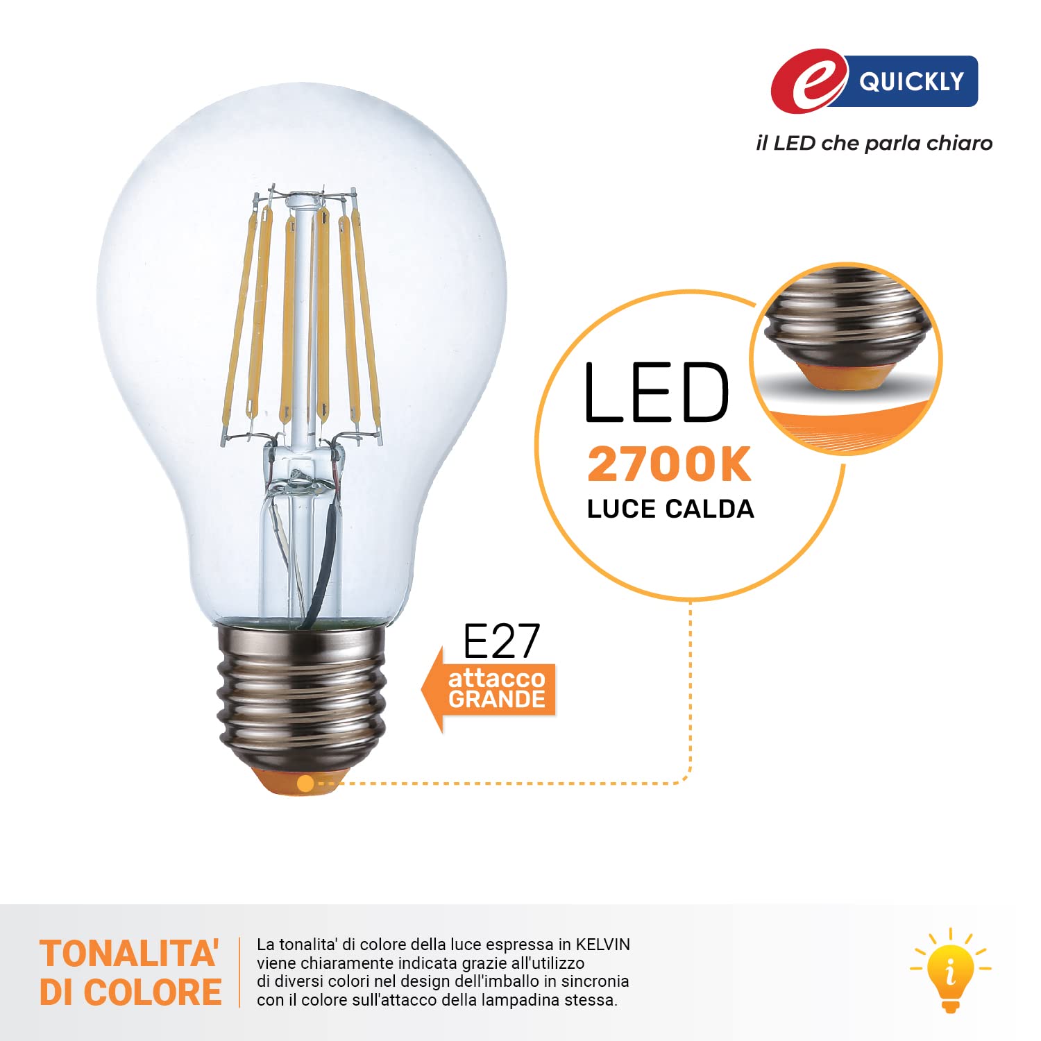 Lampadine Led E27 luce calda - 10W equivalenti 90w, 1000 lumen, Lampadina luce led calda 2700k, Lampada attacco grande, lampadina led e27 vintage, lampadine led filamento e27, 10 PZ