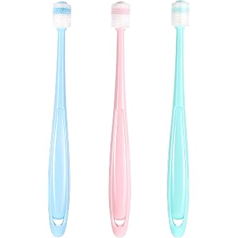3 Piece Cat and Dog Toothbrush 360 Degree Cleaning Soft Bristles Pink Blue Green