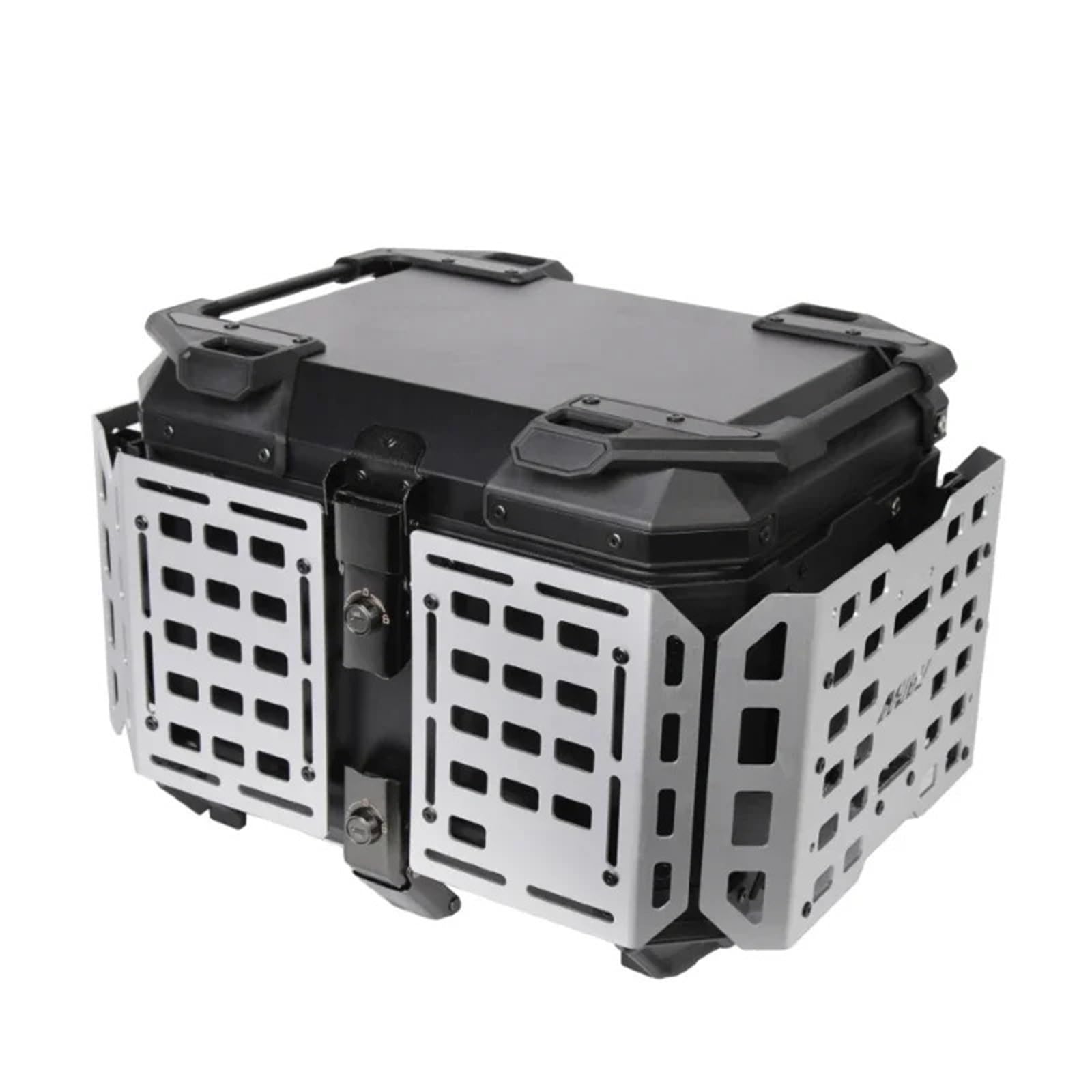 Motos Valise en pour Moto 45L en Alliage d'aluminium, hayon blindé Multifonctionnel argenté Portable avec Plaque inférieure, Coffre Noir pour Voiture électrique Motos Tail Box(Silver)