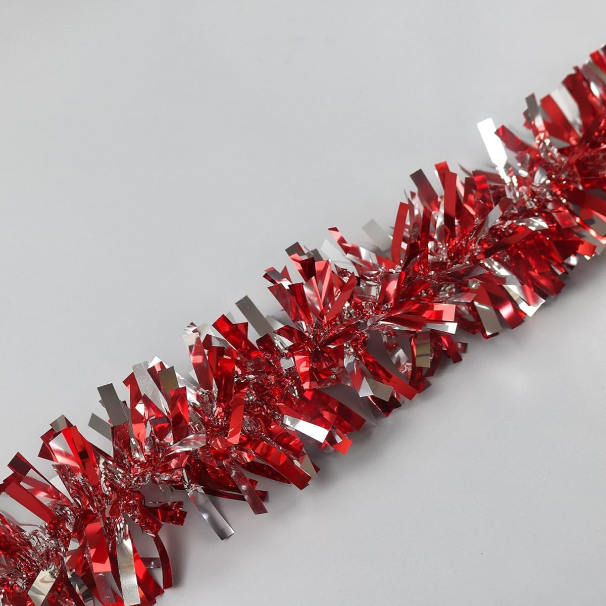 33Ft Christmas Tinsel Tree Garland Red&Silver Shiny Thick Metallic Twist Long Garlands Ceiling Hanging Birthday Streamers Valentines Day Decorations for Xmas Tree New Year Party Indoor Outdoor Decor
