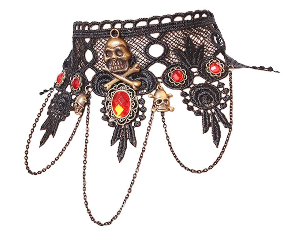 Charm.L Grace Black Flower Lace Gothic Lolita Choker Necklace With Beads & Pendant - View #14