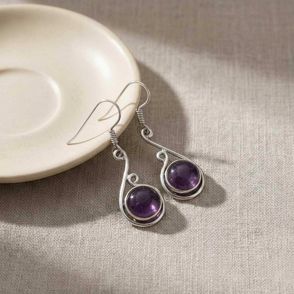 Handmade 925 Sterling Silver Overlay Drop Dangle Earring Natural Gemstone Carnelian, Crystal, Moonstone, Turquoise Round Boho Jewelry For Women