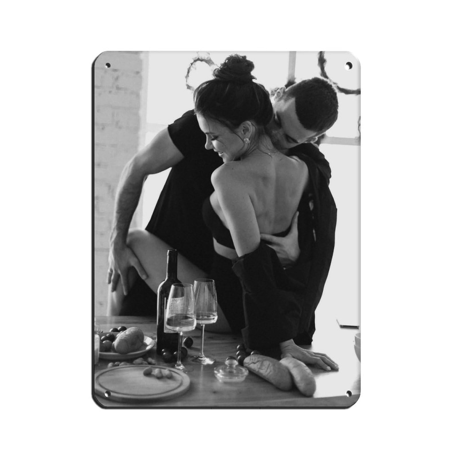 Couple in Love Drinking Wine, Alcohol Poster Tin Sign Vintage Metal Pub Club Cafe Bar Home Wall Art Decoration Poster Retro 12x16inch(30x40cm)