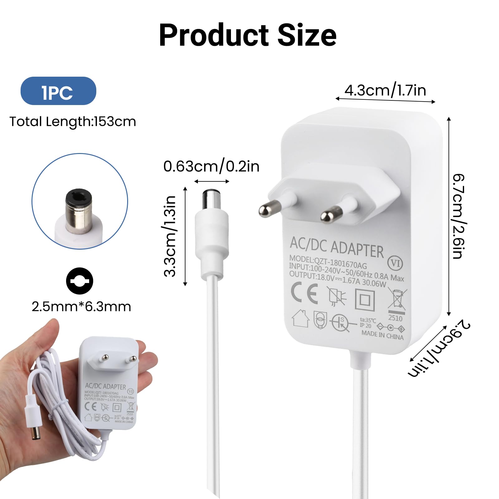 Adaptador de Corriente 30 W para Echo Cargador de Corriente Compatible con Echo Show 8 10 15 Echo 3e/4ª Generación Echo Plus 2ª Gén Alimentación 18 V 1,67 A Cable de 1,5 m — view 2