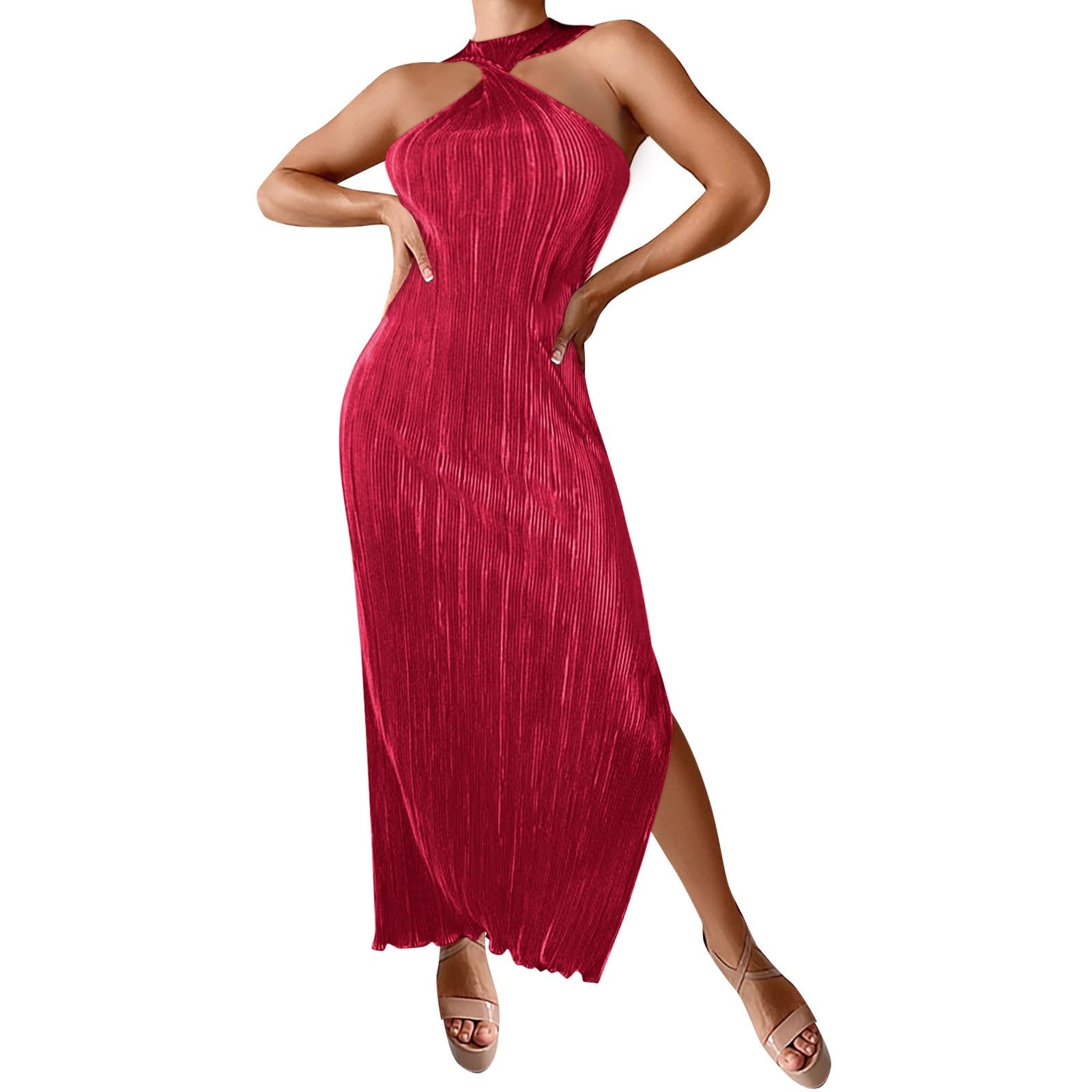Robe longue sans manches rouge fluide pour effacer les complexes et rayonner