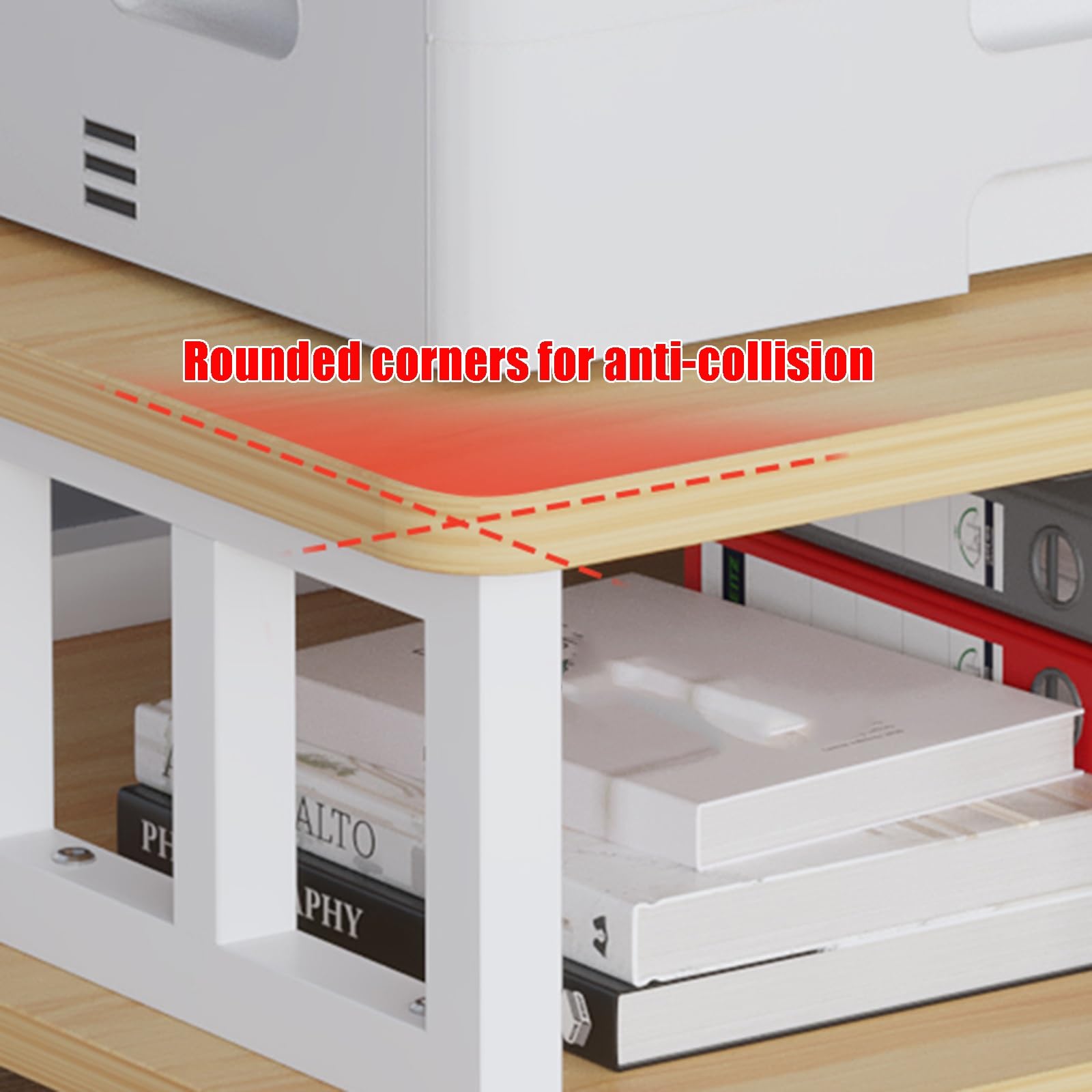 2-stufiger Großer Druckertisch Unter Dem Schreibtisch mit Ablagefläche, Beweglicher Kopierständer, Druckerständer mit Rollen, Druckerregal, Organizer-Regal for Das Home Office(White,50 x 50 x 38 cm)