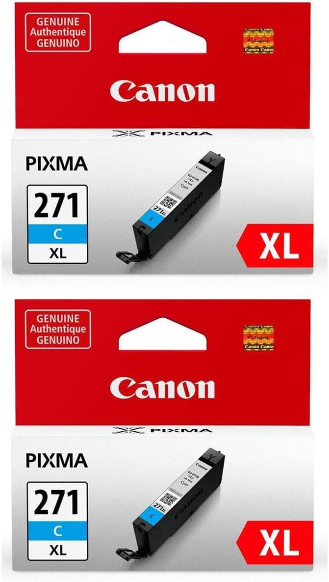 Canon 2 Pack CLI-271 XL Cyan Ink Tank for Select PIXMA MG, TS Series Printers - 10.8ml
