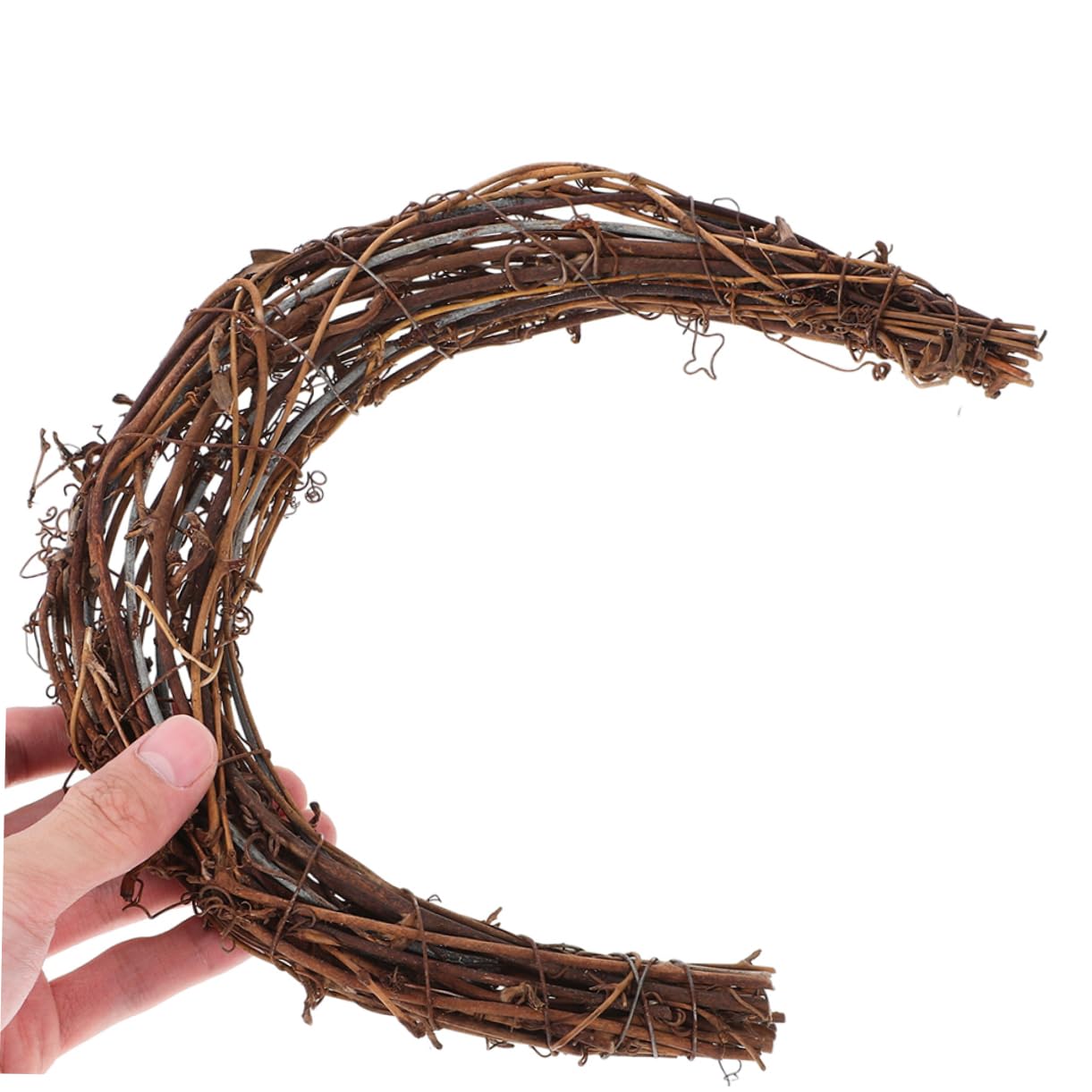 Couronne de Lune 6 Pièces en Rotin et Fer pour Décoration Intérieure | Kit DIY pour Guirlandes, Usage Festif, Style Rustique, Accessoires Inclus Fleurs, Pommes de Pin, Ruban