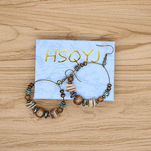 Vintage Boho Dangle Earrings Bohemian Ethnic Shell Wood Bead Disc Statement Drop Earrings For Women Girls(Big Round Earring) #TOP6