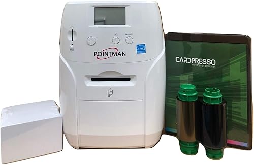 Pointman N10-10000ETN Nuvia - Impresora de tarjetas de identidad de una cara y suministros completos con software de diseño de tarjetas
