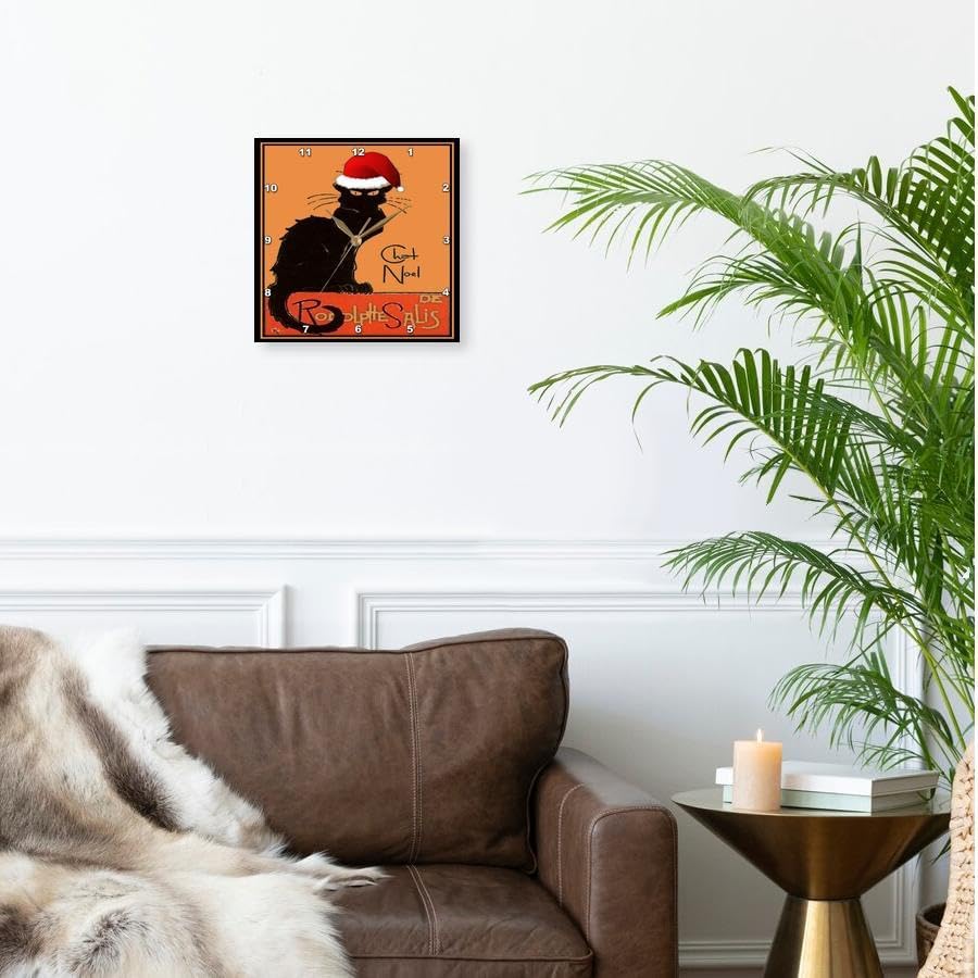 Miniatura 2 de 3dRose Reloj de pared silencioso - 13 pulgadas - Le Chat Noel - Publicidad, Art Nouveau, gato negro, gato, gatos, chat negro, le Chat - Carteles