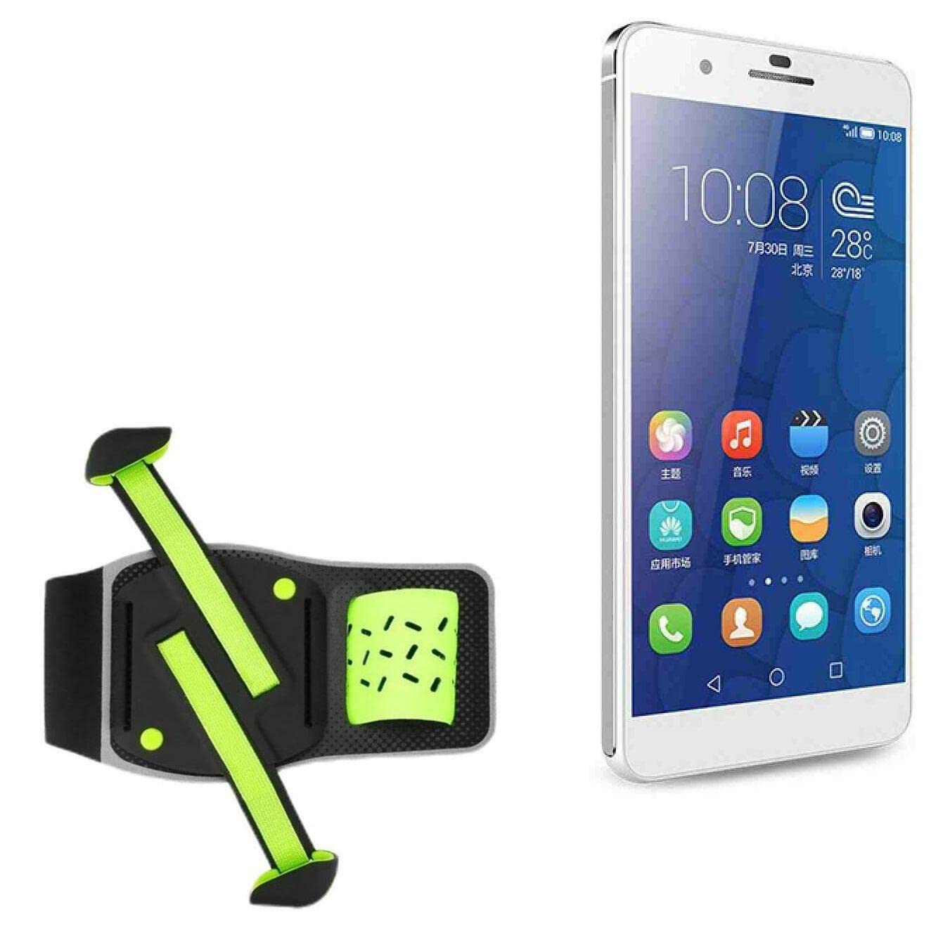 BoxWave Holster Compatible with Honor 6 Plus - FlexSport Armband, Adjustable Armband for Workout and Running - Stark Green