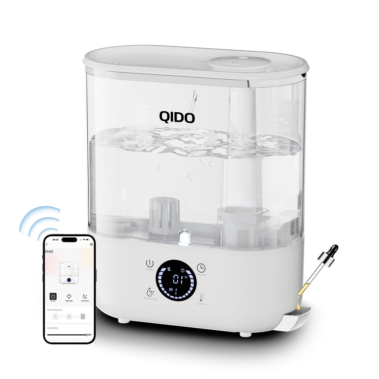 gtplayer smart humidifiers for bedroom, 5l top fill supersized humidifier essential oil diffuser for baby & plants, 3 adjustable mist with 28db quiet, touch/app/7-color nightlight, 36h runtime, white