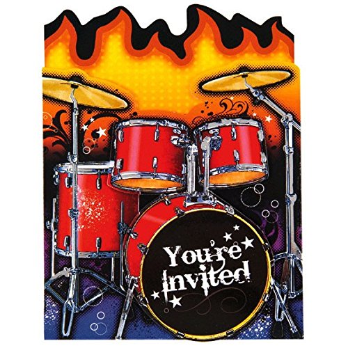 Amscan Rockin Out duża kartka z zaproszeniem na przyjęcie (8 szt.), czerwono-czarna, 16,5 x 13 cm