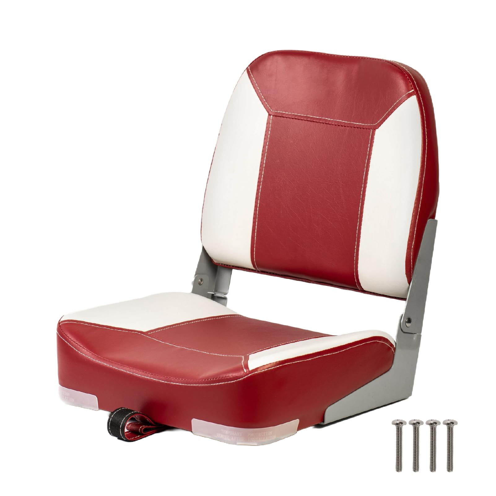YENYUDT Low Back Padded Boat Seats, Folding Boat Seats, Waterproof Captain Boat Seat,1 Pack (Red & White)