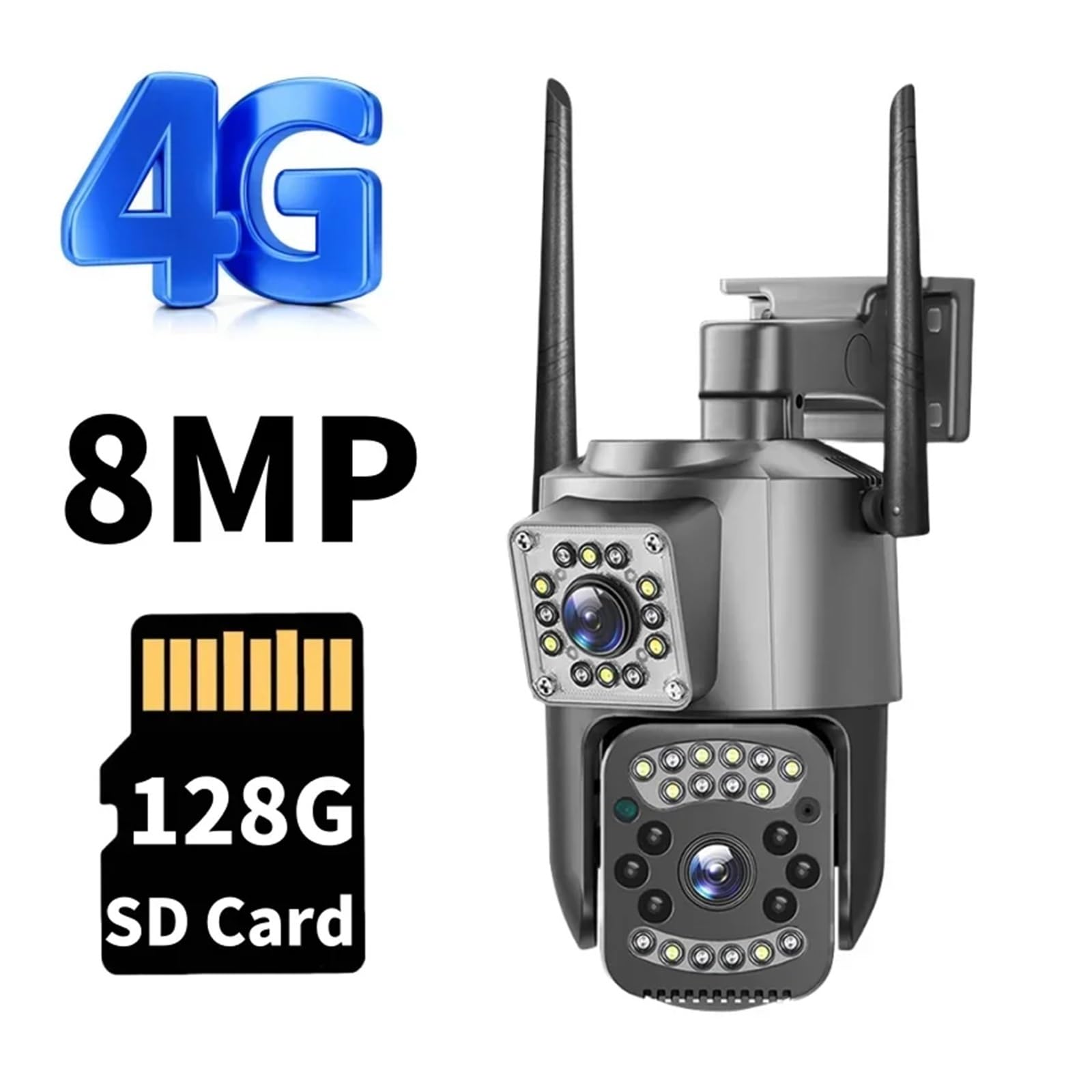 Kamery bezpieczeństwa, Kamera 4G Panorama Wi-Fi 8MP Kamery IP Do Monitoringu Kolor HD Noc PTZ Niania Elektroniczna 8-krotny Zoom Podwójny Obiektyw Zewnętrzna Bezprzewodowa(4G Camera ADD 128G)