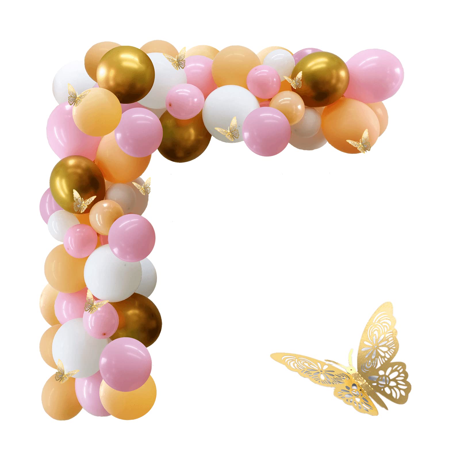 Blush Balloon Garland Kit- 127pcs Blush Pink Balloons Garland Arch Kit with Gold Butterfly, Peach Balloons Pink and White Balloons for Wedding Baby Shower Birthday Festival Party
