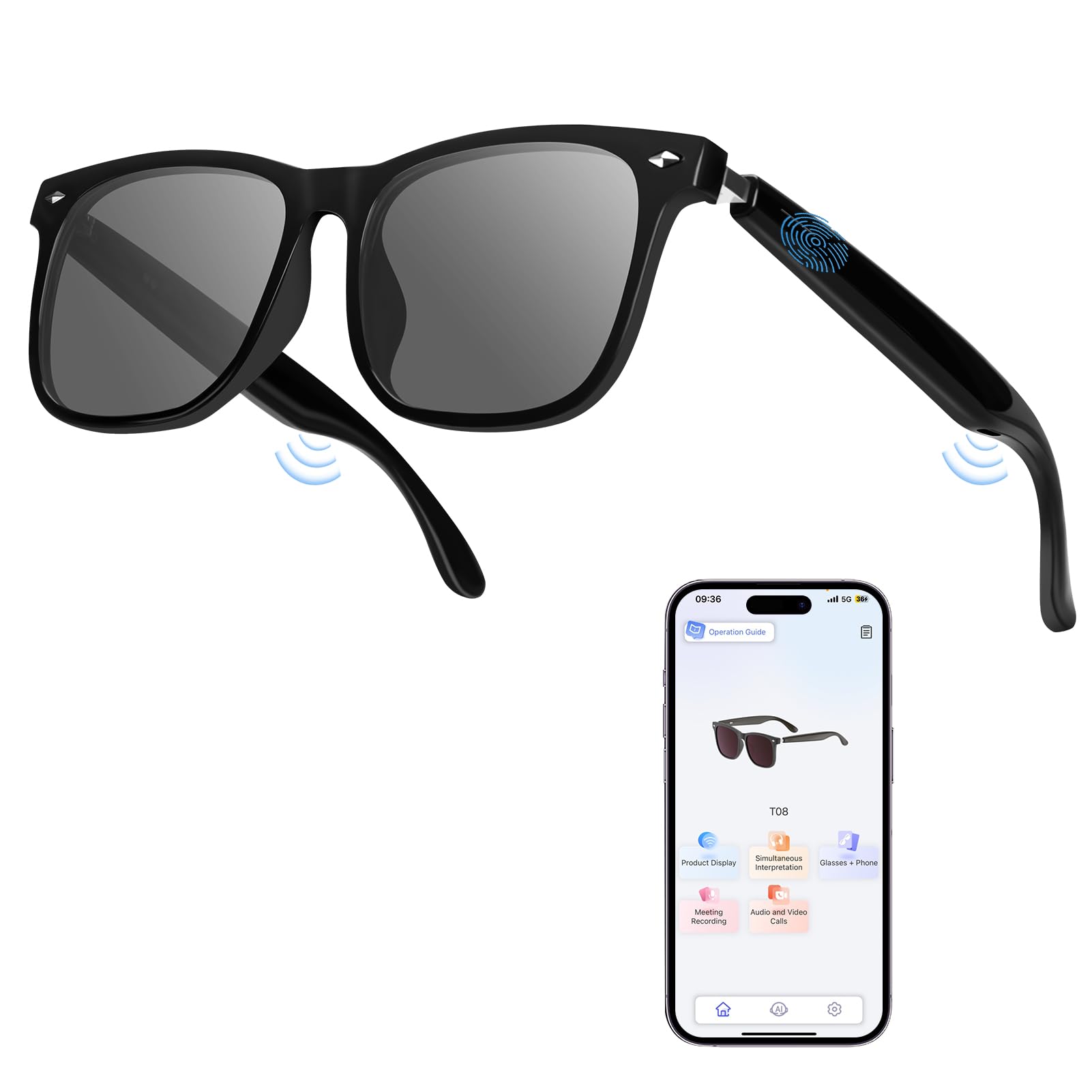 Luckit Smart Glasses AI Bluetooth Glasses with Speaker 115 Languages AI Translator Accents Real Time Translation UV Protection