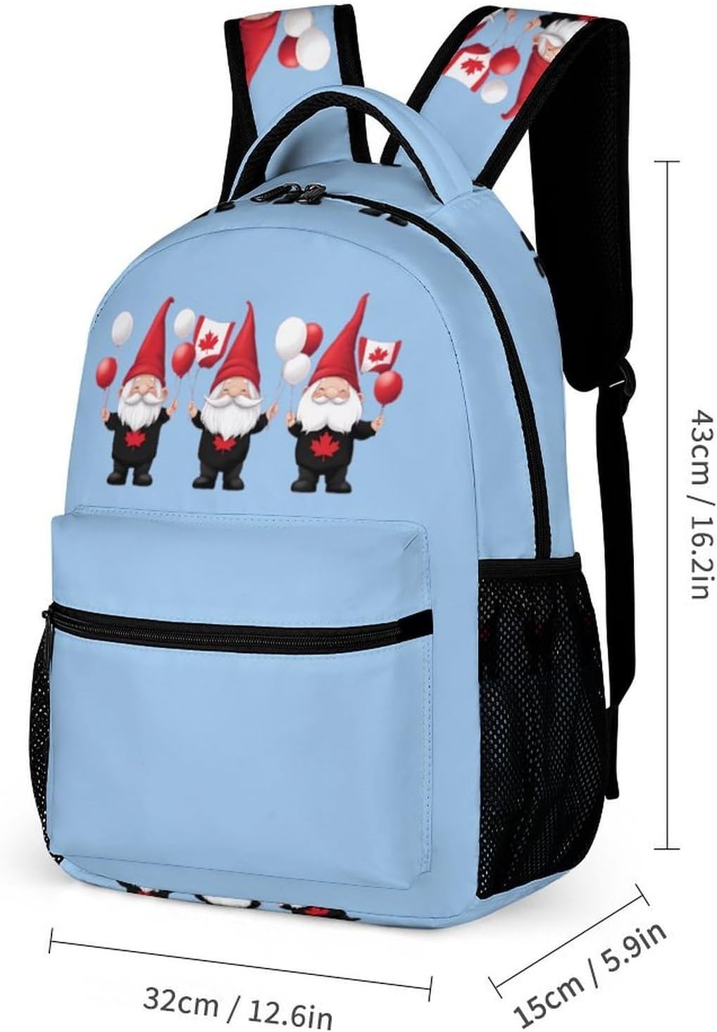 Canada Day And Gnomes Cute Backpack Sets with Lunch Box And Pencil Case Casual 3Pcs Daypack Set for Women Men image 2