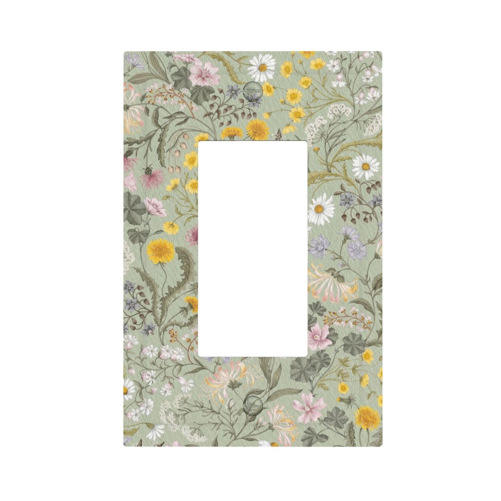 Jdakhd Sage Green Wildflower Decorative Outlet Covers Daisy Floral 1 Gang Rocker Light Switch Covers Vintage Floral Single Decora Gfci Device Wall Plate For Neutral Botanical Decor