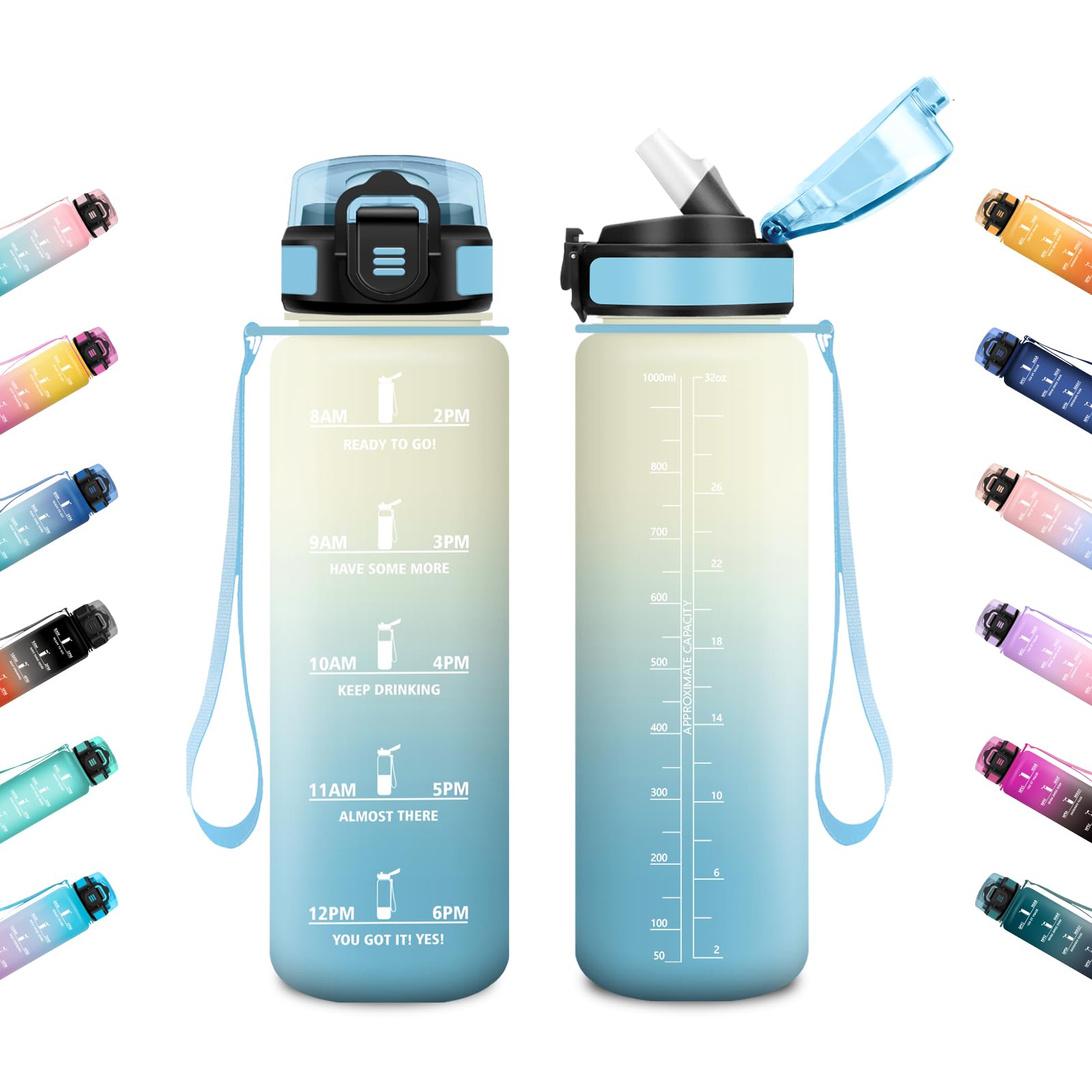 JAPORIA 1L Water Bottle Motivational Water Bottle with Straw, Leak Proof, Time Indicator, Office Hiking