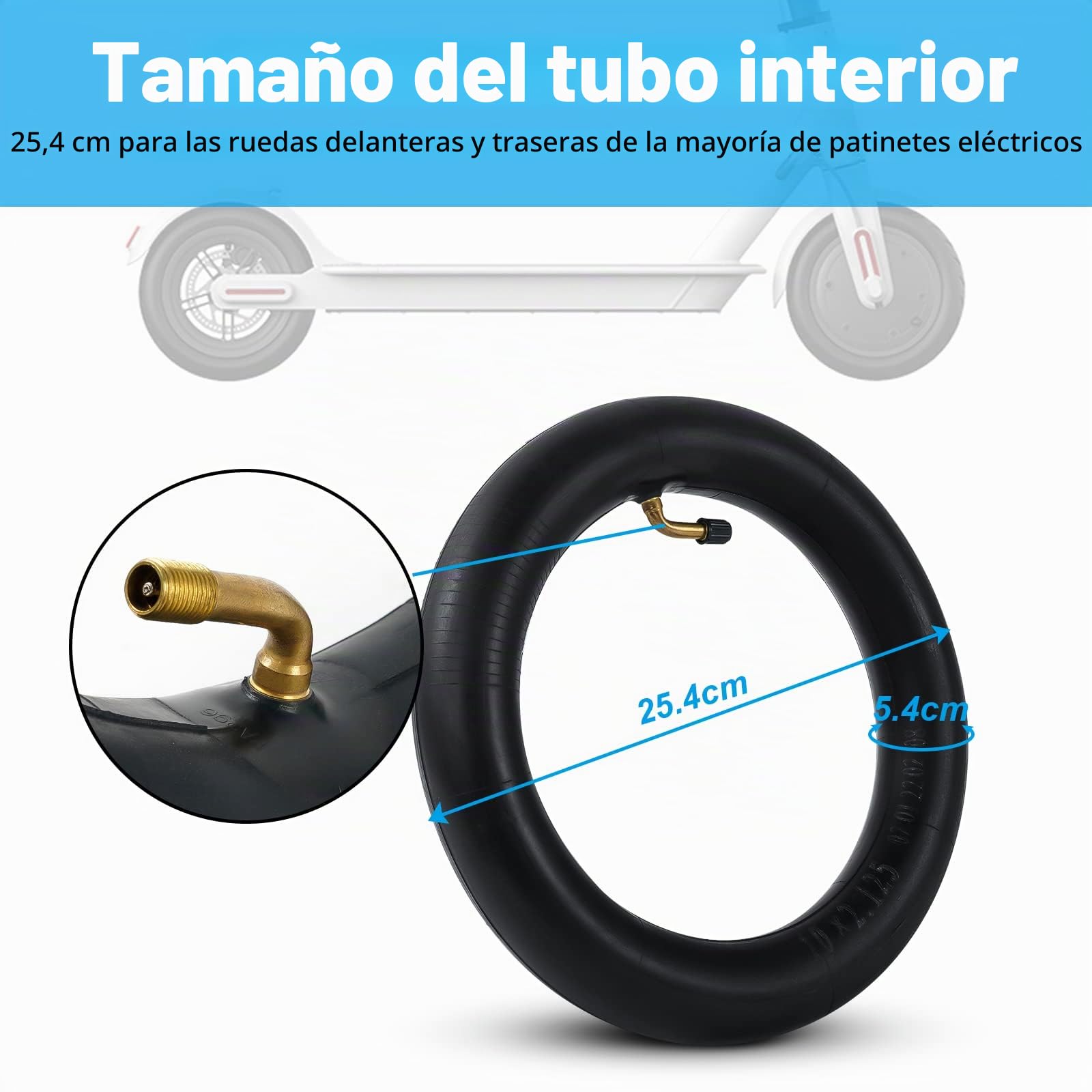 Ainiv Cámaras de Aire Reforzada 10 Pulgadas 2Pcs Neumáticos Interiores 10x2.125 Válvula 0° para Scooter Eléctrico