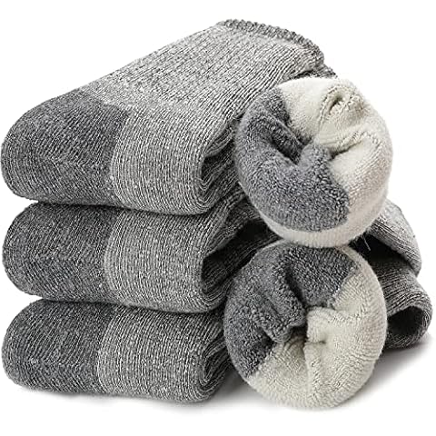 PROETRADE Mens Womens Merino Wool Socks Walking Thermal Hiking Thick Warm Cushioned Work Boot Winter Stocking Fillers for Men Women Gift Socks (4 Pairs (Grey,L) Cover