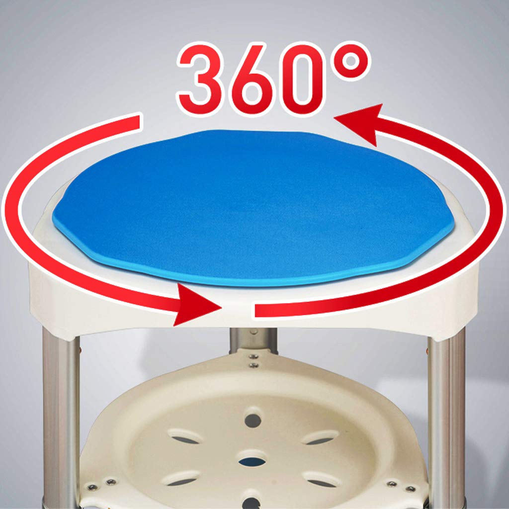 Giratorio Redondeado Taburete de baño/Ducha con Asiento Giratorio y Bandeja extraíble Portátil Asiento de baño Ajustable en 6 Alturas Ayuda por discapacidad para Personas Mayores Minusválido
