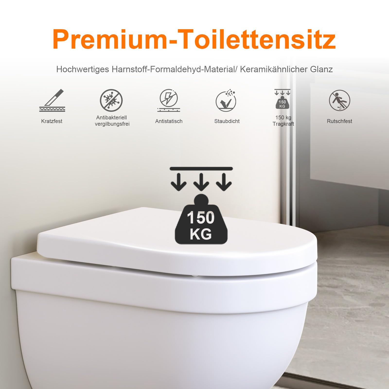 GRIFEMA WC Sitz D Form Premium Softclose | Duroplast (UF-Harz), Keramikoptik, Antibakteriell, Quick Release, Passend für WC 42–48 cm, Lochabstand 10,5–22,5 cm