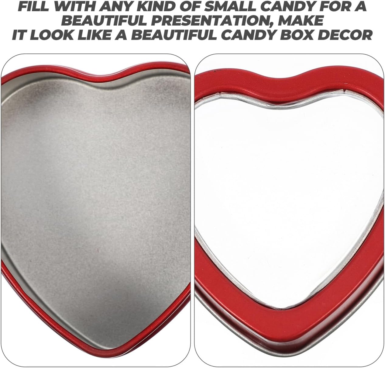 Luxshiny 40Pcs Heart Shaped Tin: 2oz Empty Candy Containers with Clear Window Lids for Candle Making DIY Craft Wedding Party Treasures (Red)