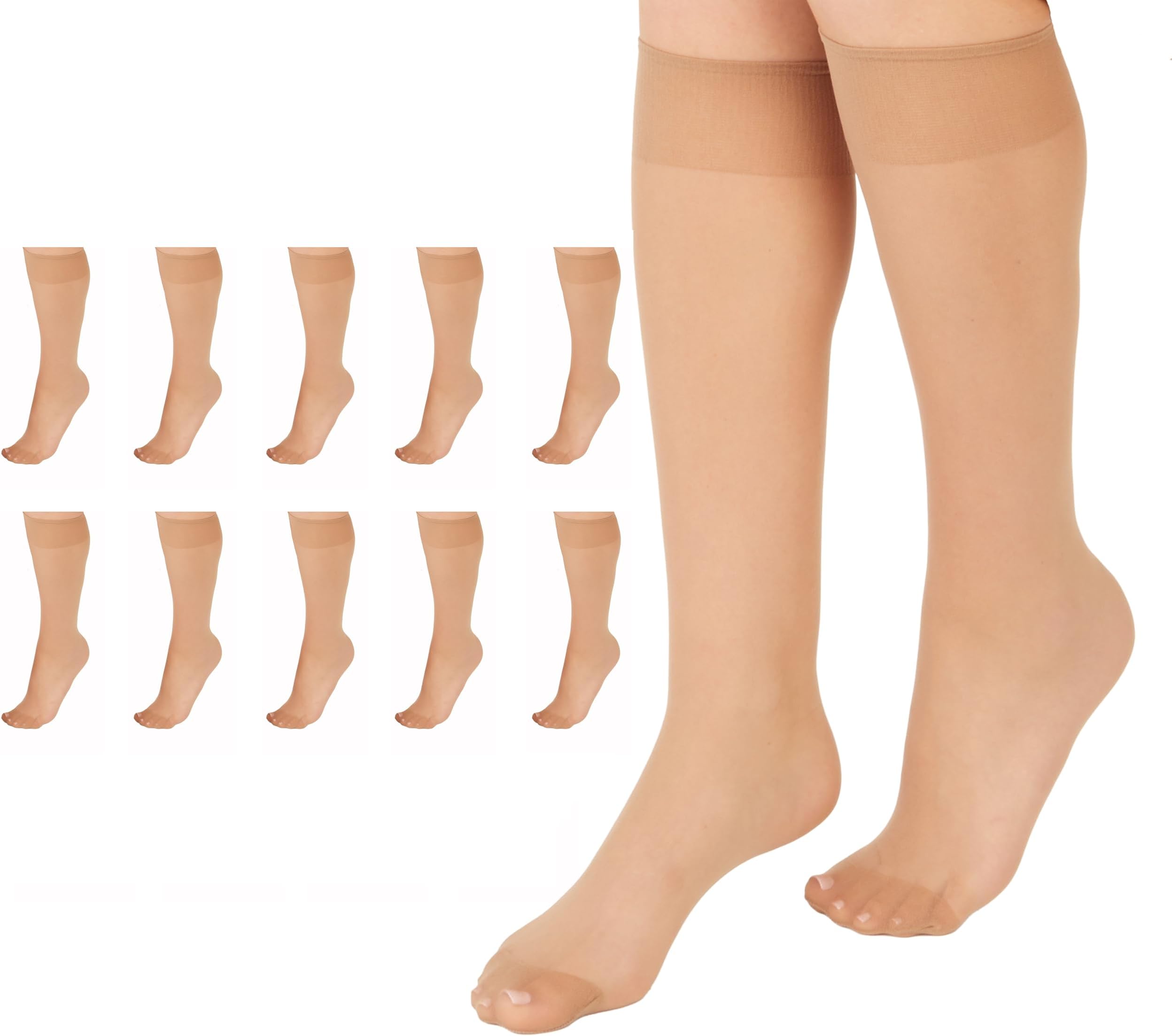 L'eggs Everyday Women's Knee High Stockings, Reinforced Toe, 100% Nylon, One Size