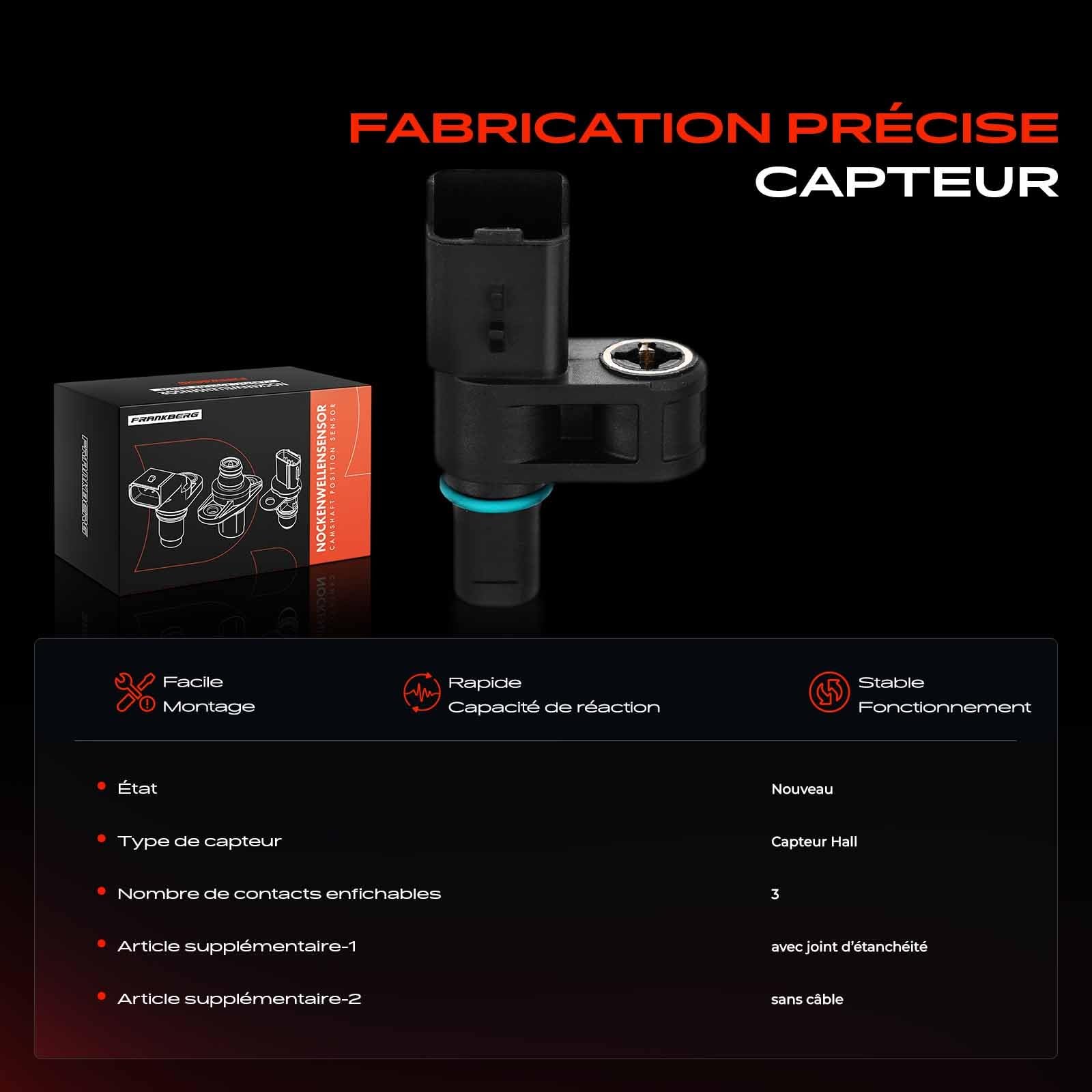 Frankberg Capteur de position d'arbre à cames 9688725080 | Compatible avec: ,Partner Fourgon/MPV K9,,,,,DS3