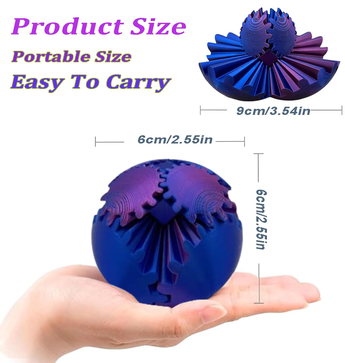 3D Printed Rotating Gear Ball, 3D Printed Stress Relief Toy, Stress Balls for Adults and Kids Gear Sphere Fidget Toys - Image 2