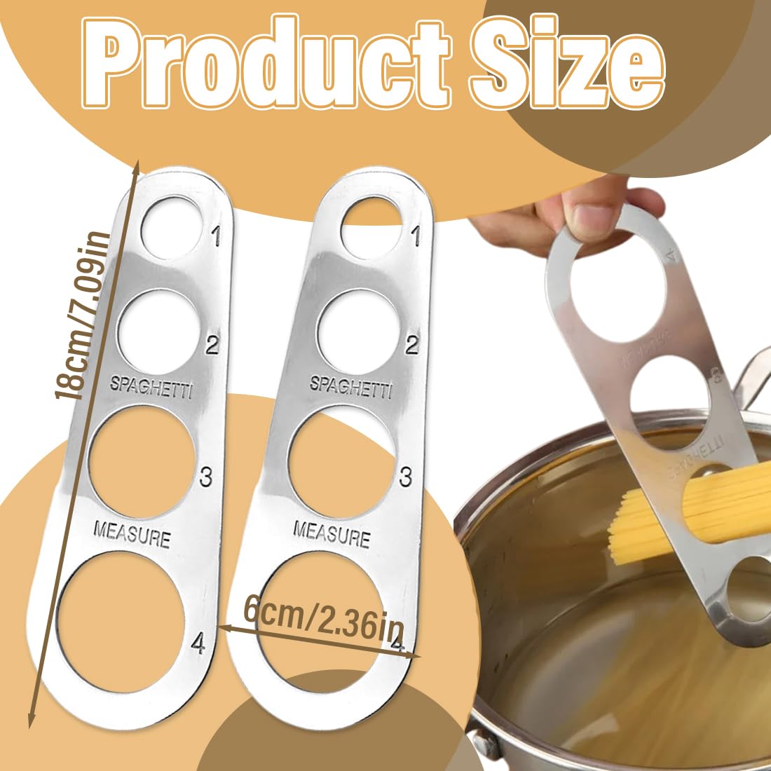Medidores para la pasta Paquete de 3 medidas para pasta de acero inoxidable, medida para pasta de acero inoxidable, medida para pasta de acero inoxidable con 4 orificios de medición (plata)