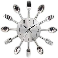 Timelike Creative Cutlery Kitchen Wall Clock - Modern Spoon Fork Design, Silent Mechanism, Unique Stainless Steel Home Decor