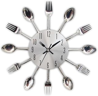 Timelike Creative Cutlery Kitchen Wall Clock - Modern Spoon Fork Design, Silent Mechanism, Unique Stainless Steel Home Decor