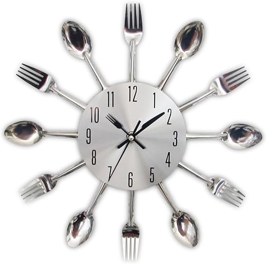 Timelike Kitchen Wall Clock, 3 D Removable Modern Creative Cutlery Kitchen Spoon Fork Wall Clock
