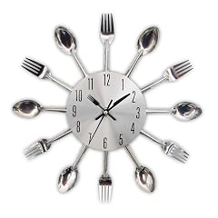 Timelike Kitchen Wall Clock, 3 D Removable Modern Creative Cutlery Kitchen Spoon Fork Wall Clock