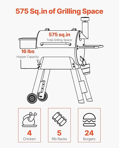 Miniatura 4 de VEVOR Ahumador de pellets de madera, parrillas de barbacoa 8 en 1 para cocinar al aire libre, parrilla eléctrica y ahumador de 575 pulgadas