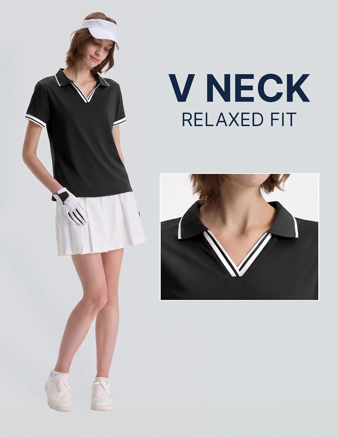 Women's V-Neck Golf Polo Shirt, Soft Stretch UPF 50+
