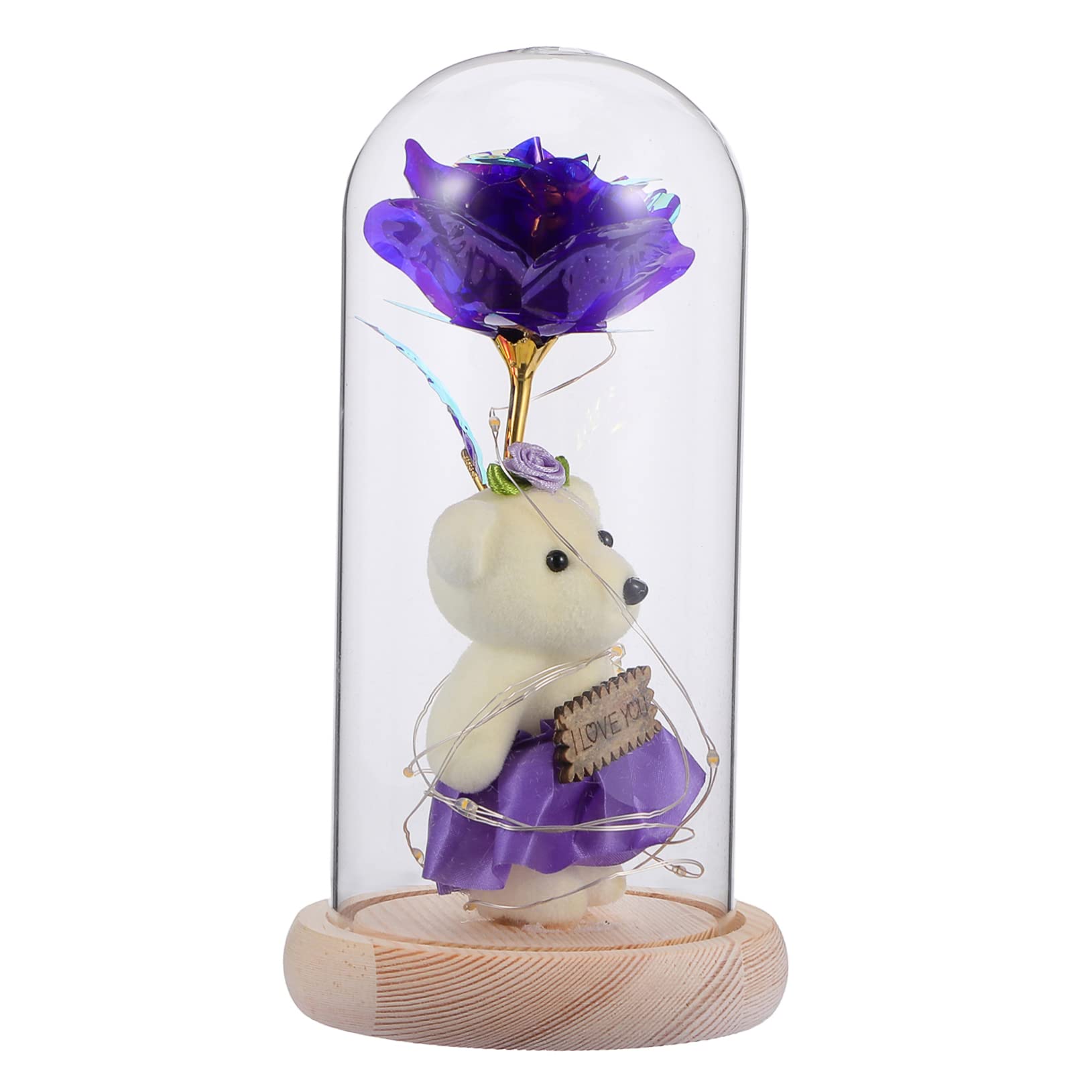 PRETYZOOM 1Pc Glass Dome Flower Lamp with Foil USB LED Light with Base Unique Desktop Ornament for Valentine Day Present Decorative Night Light