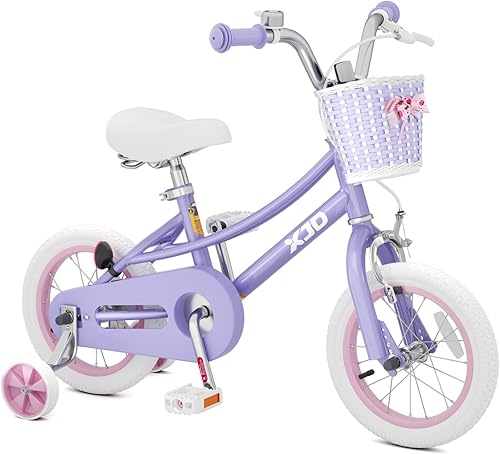 Miniatura 21 de XJD Bicicleta para niñas de 2 a 12 años de edad, bicicleta para niños de 12 a 20 pulgadas, con ruedas de entrenamiento y cesta Rosa claro,Flor