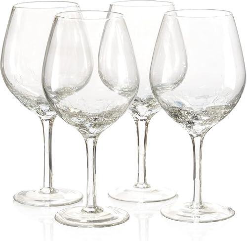 Pier 1 Clear Crackle - Juego de 4 copas de vino tinto