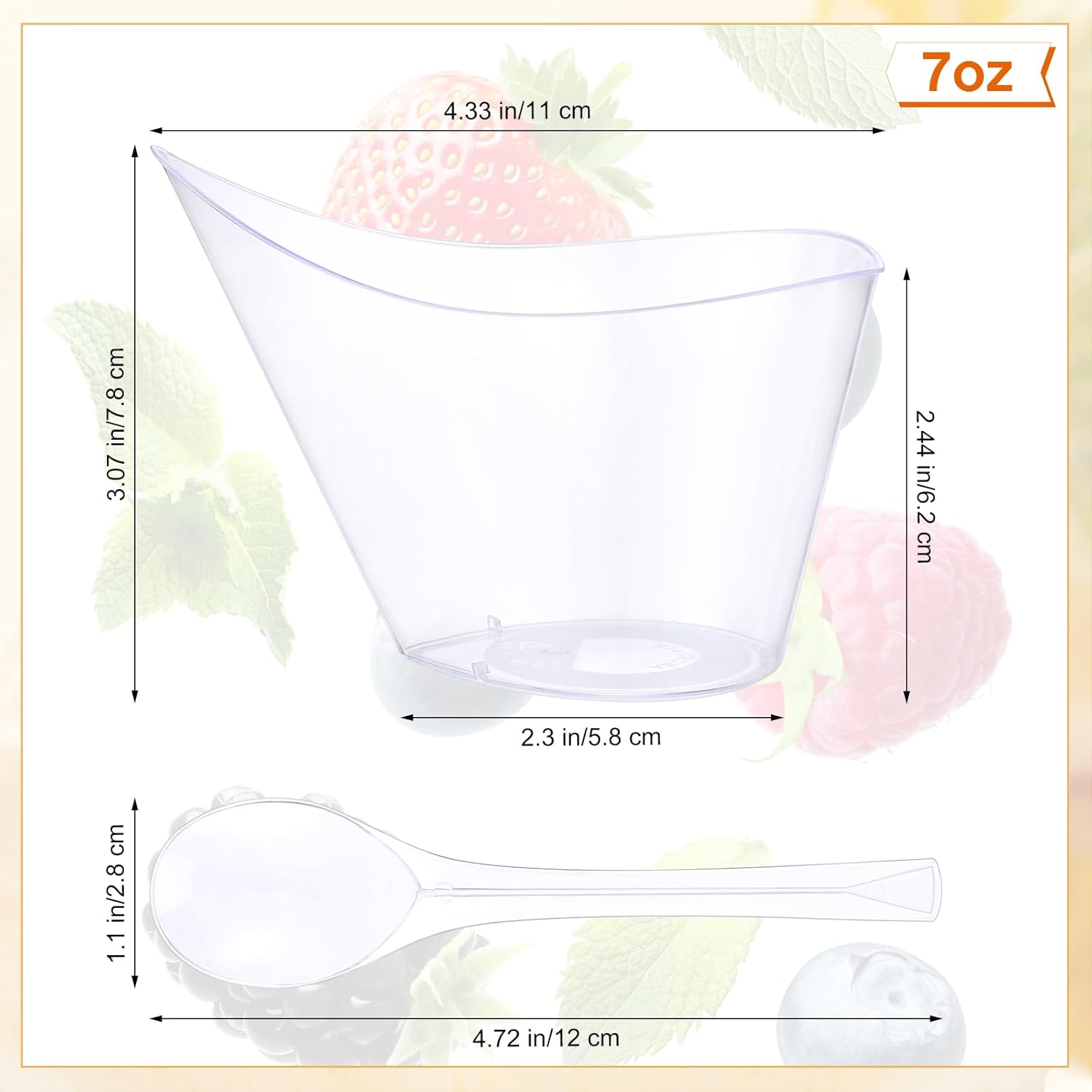 300 Pack Clear Plastic Dessert Cups with Tasting Spoons, Appetizer Cups Yogurt Parfait Bowls with Spoons for Party Supplies Catering Chocolate Desserts Buffet Food Display (7 oz)