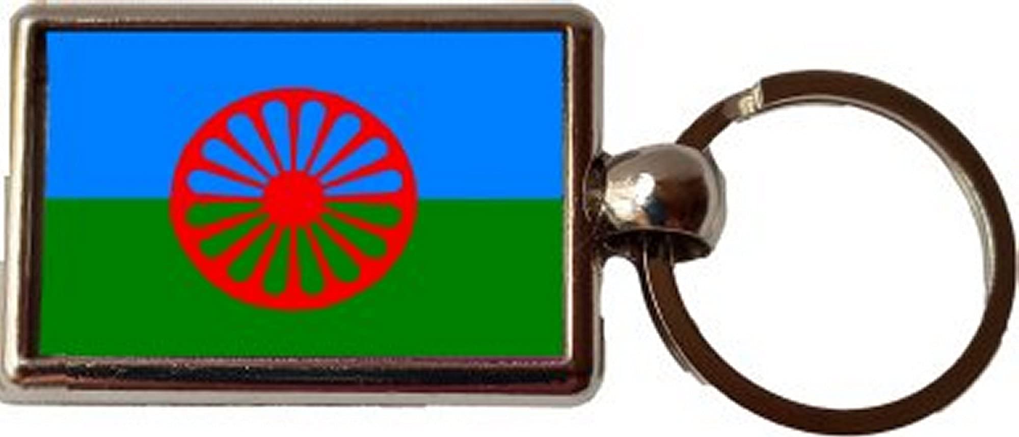 Pj4u Unisex Silver Gypsy Romani People Luxury Double Sided Metal Keyring And Velvet Gift Bag