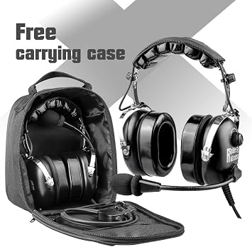 Aviation Headset for Pilots, Aviation Headset with Comfort Ear Seals, 24db Noise Cancelling, MP3 Support and Carrying Case