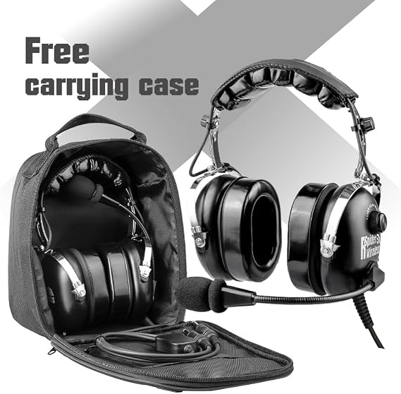 Aviation Headset for Pilots, Aviation Headset with Comfort Ear Seals, 24db Noise Cancelling, MP3 Support and Carrying Case