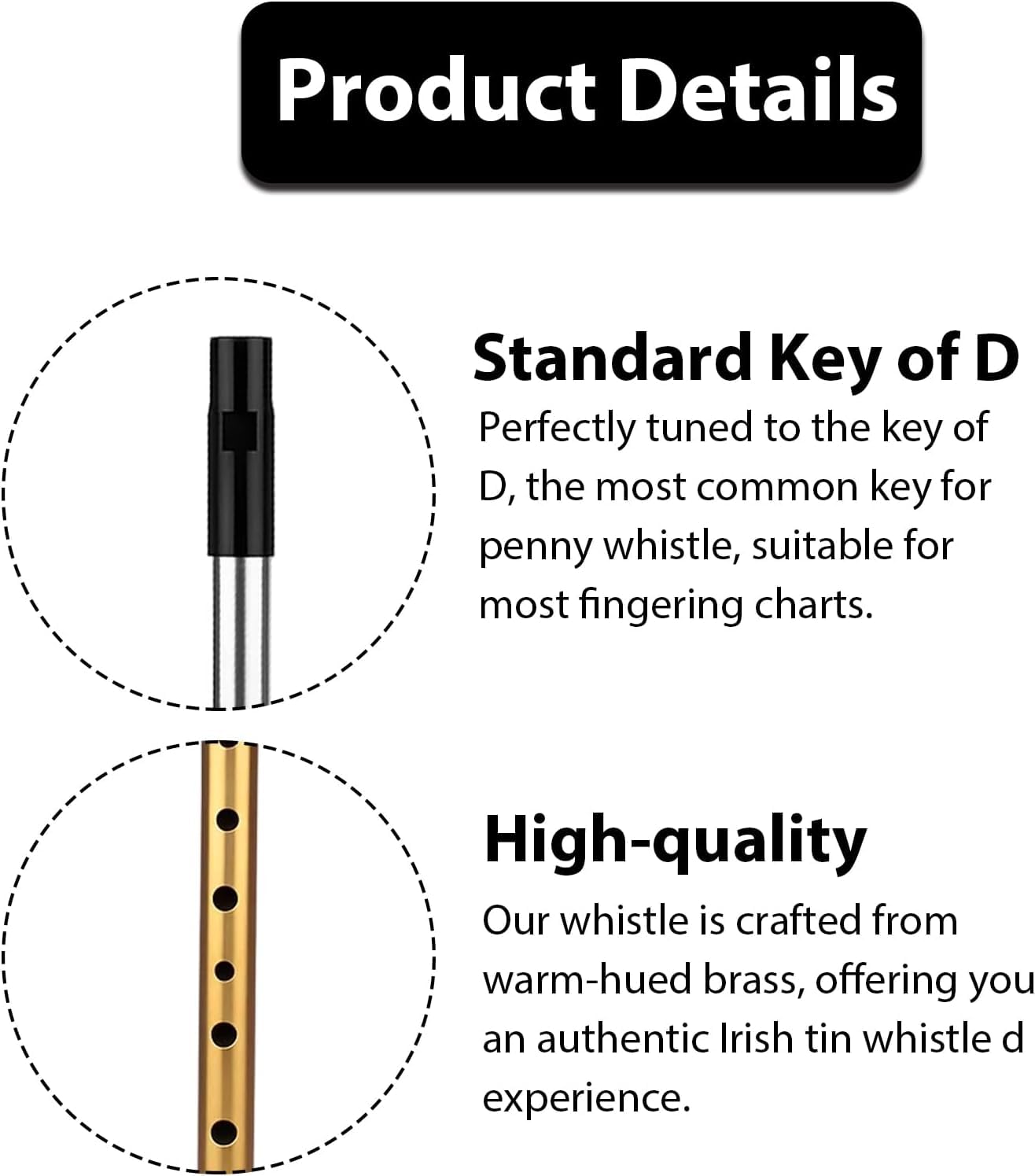 Tin Whistle D,D Tin Whistle,Six-Hole Key Of d,Irish D Six-Hole Penny Slide,for Beginners Intermediate and Expert Band Performances Perfect for Traditional Celtic Music(Gold) - Image 2
